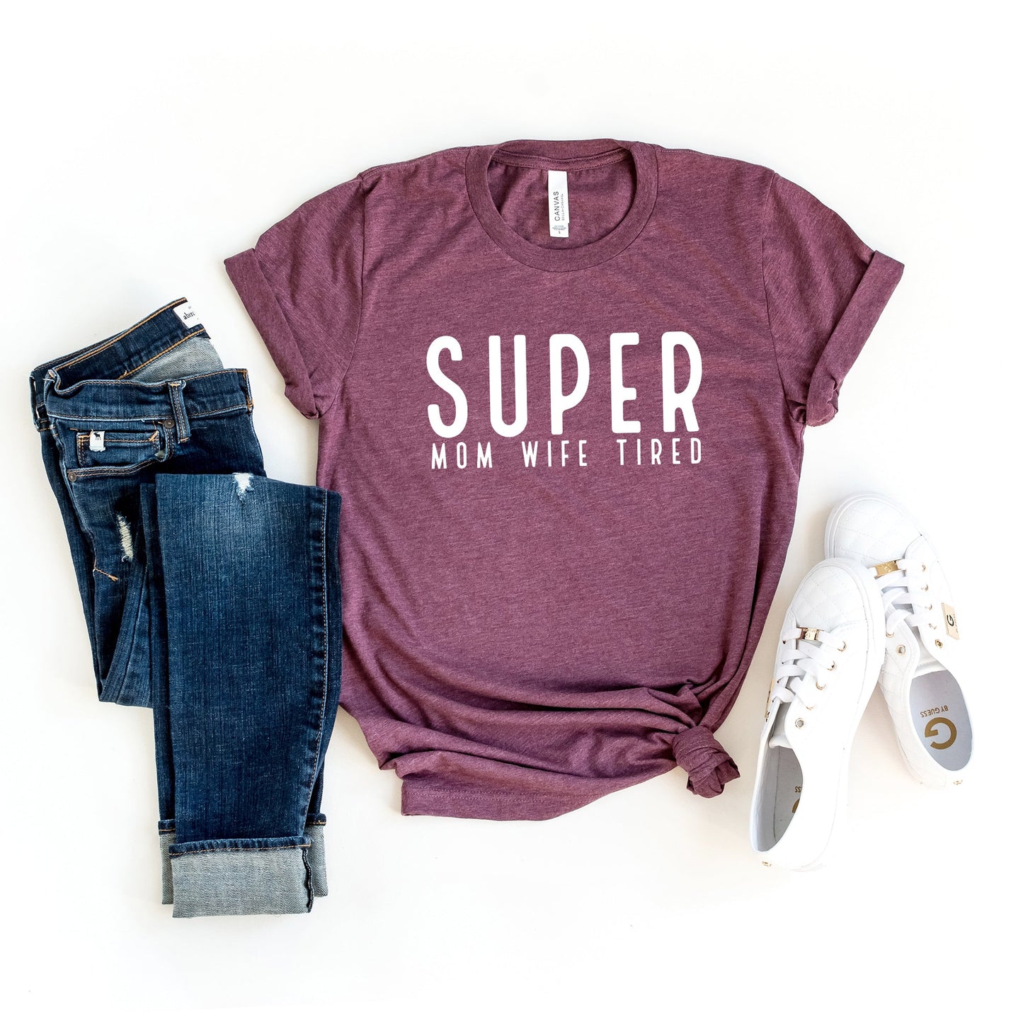 Super Mom Wife Tired | Short Sleeve Crew Neck