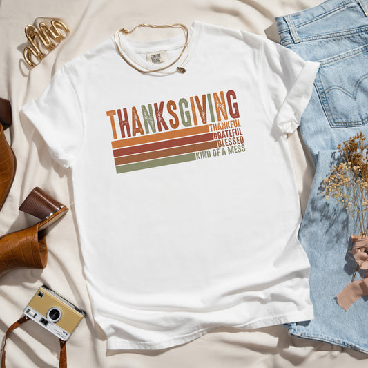 Thanksgiving Stripe Distressed | Garment Dyed Tee