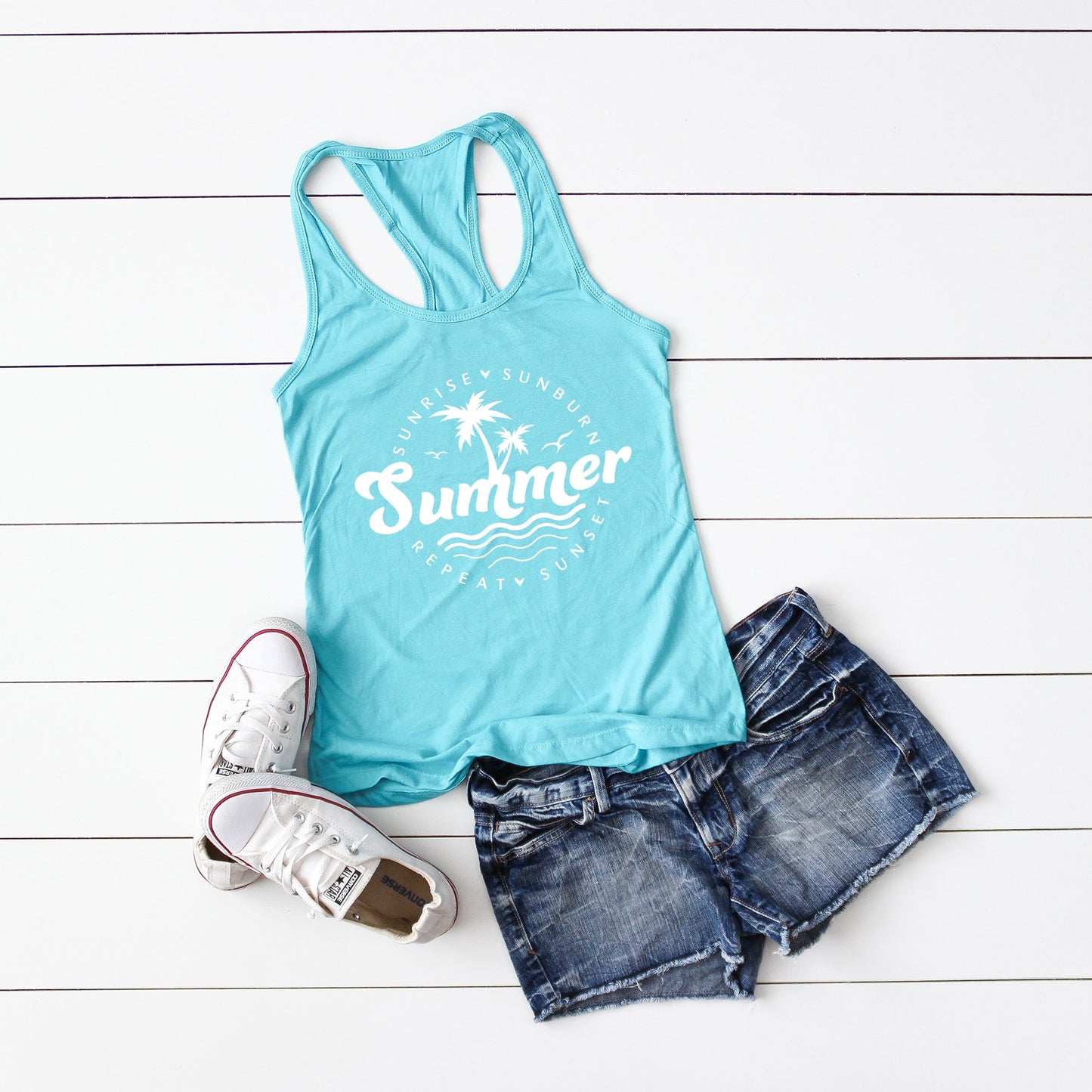 Summer Sunrise Sunburn Sunset Repeat | Racerback Tank