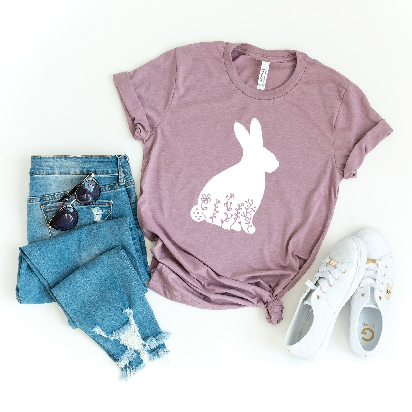 Bunny With Flowers | Short Sleeve Graphic Tee