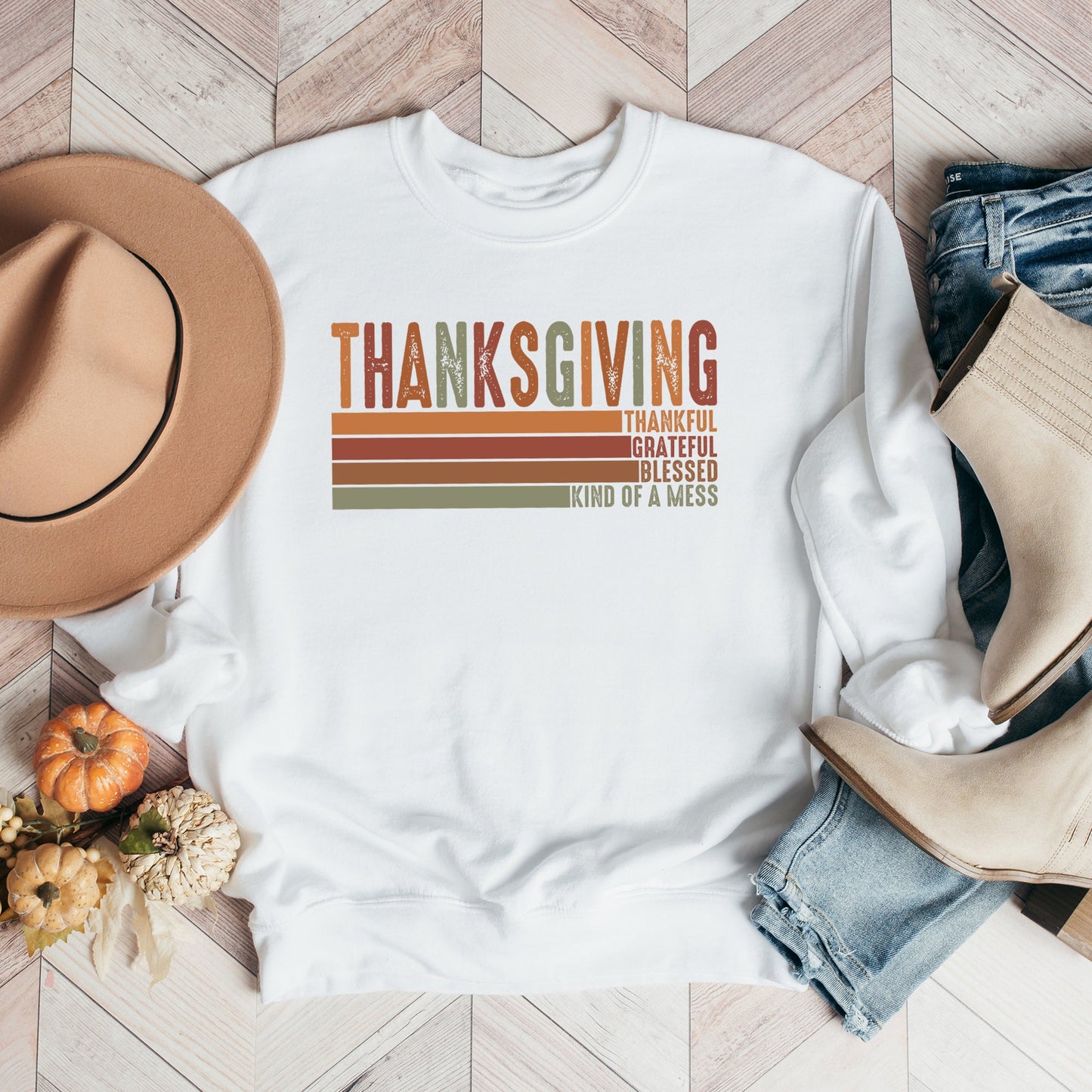 Thanksgiving Stripe Distressed | Sweatshirt