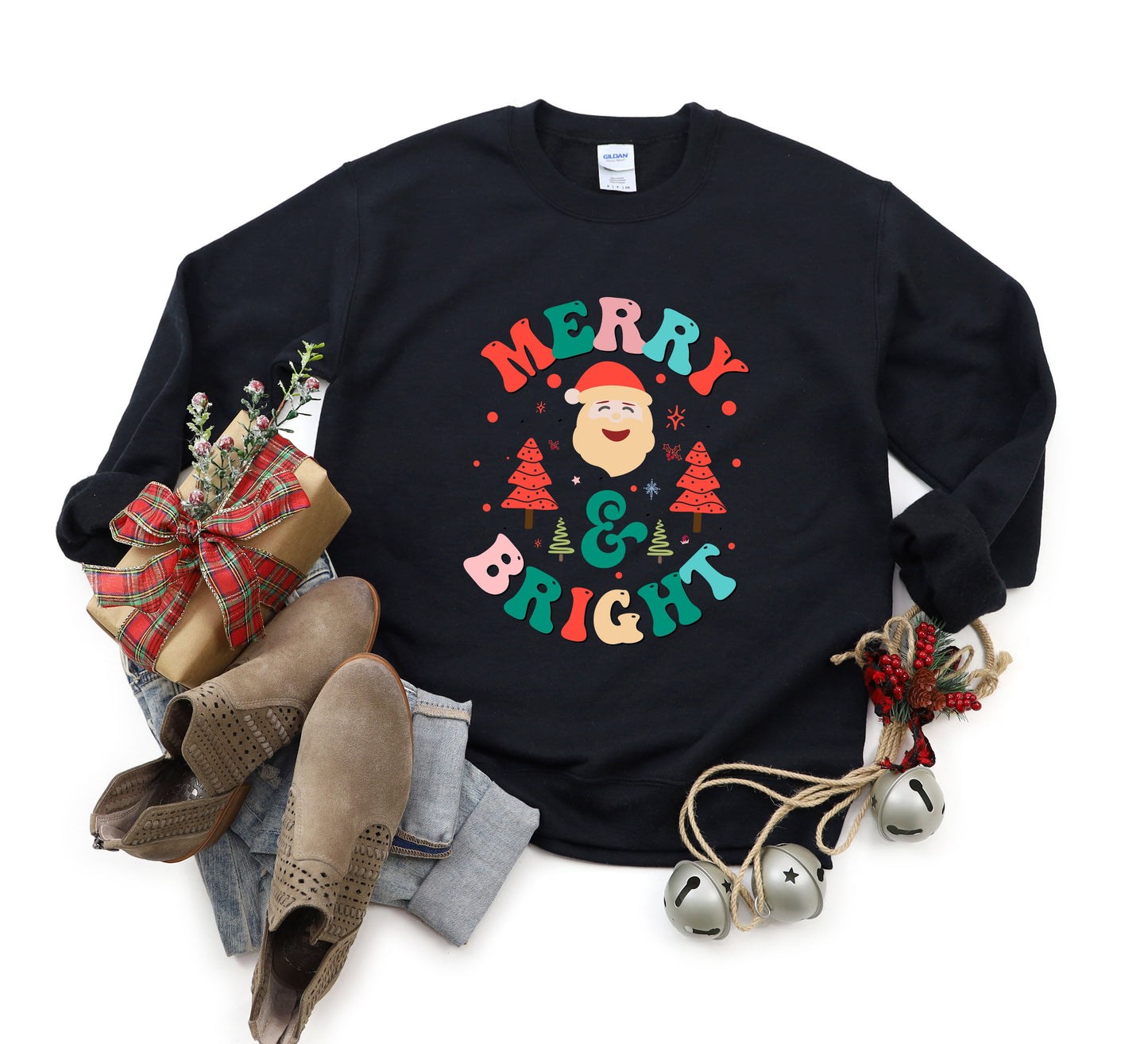 Retro Merry And Bright Santa | Sweatshirt | Christmas