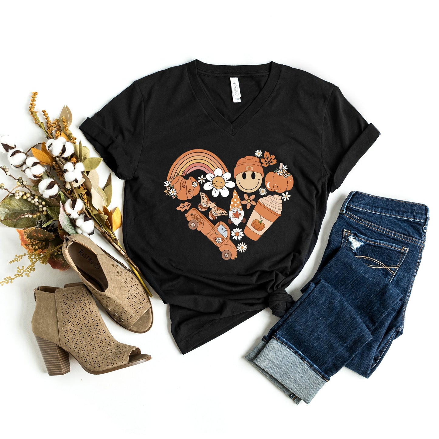 Fall Collage Heart | Short Sleeve V-Neck