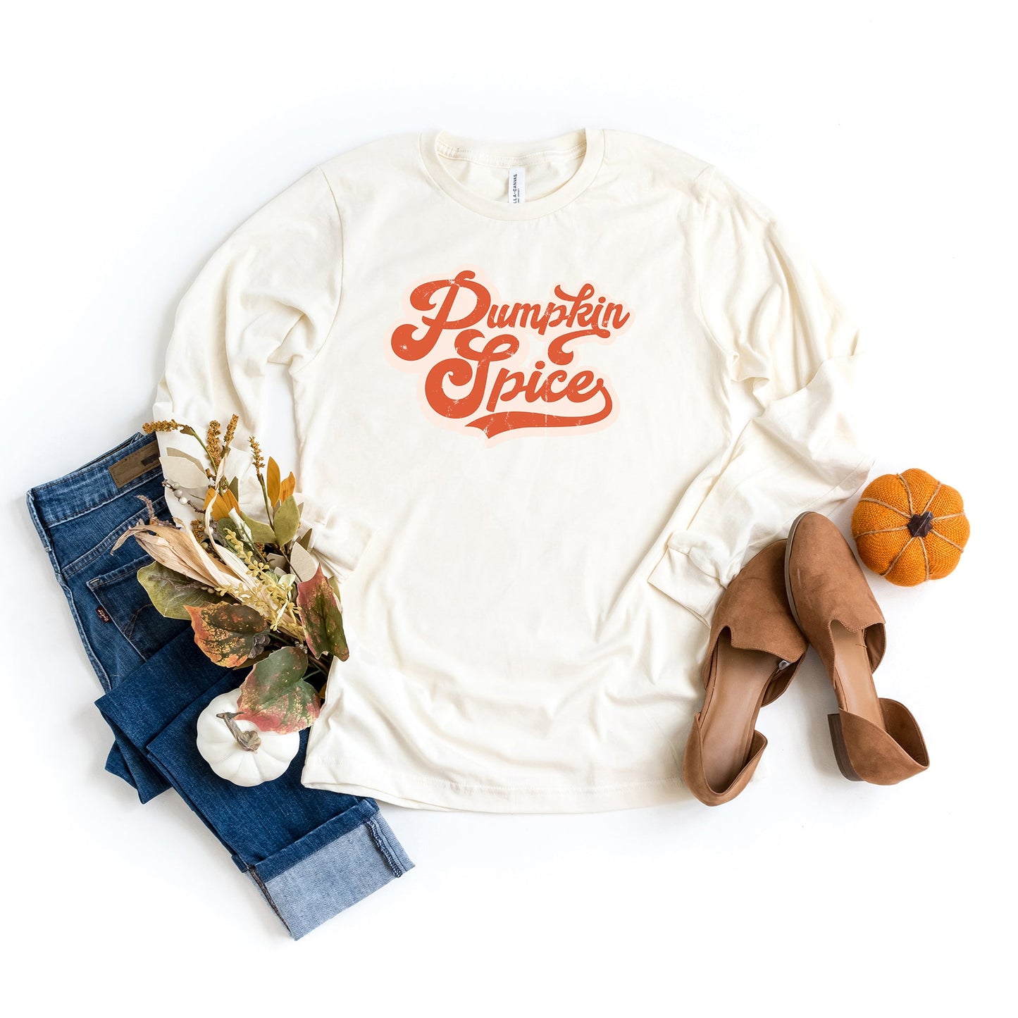 Retro Pumpkin Spice Words | Long Sleeve Crew Neck