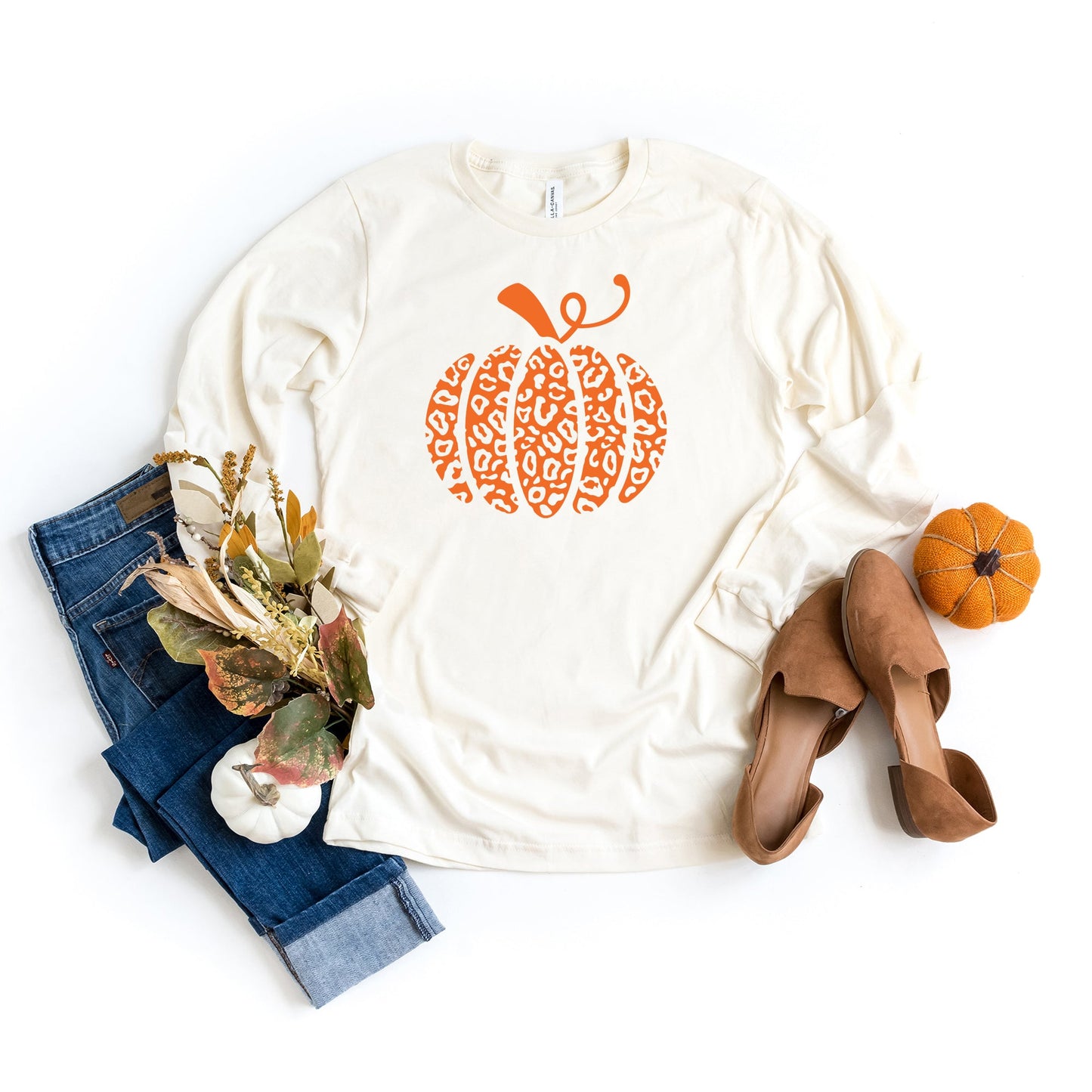 Orange Leopard Pumpkin | Long Sleeve Crew Neck