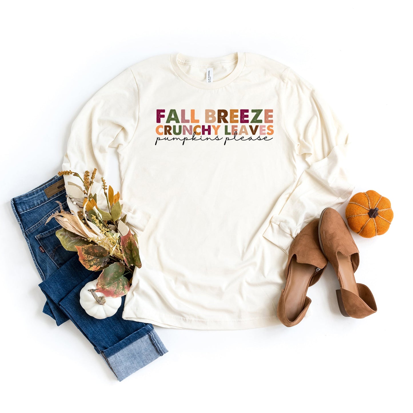 Fall Breeze and Crunchy Leaves Colorful | Long Sleeve Crew Neck