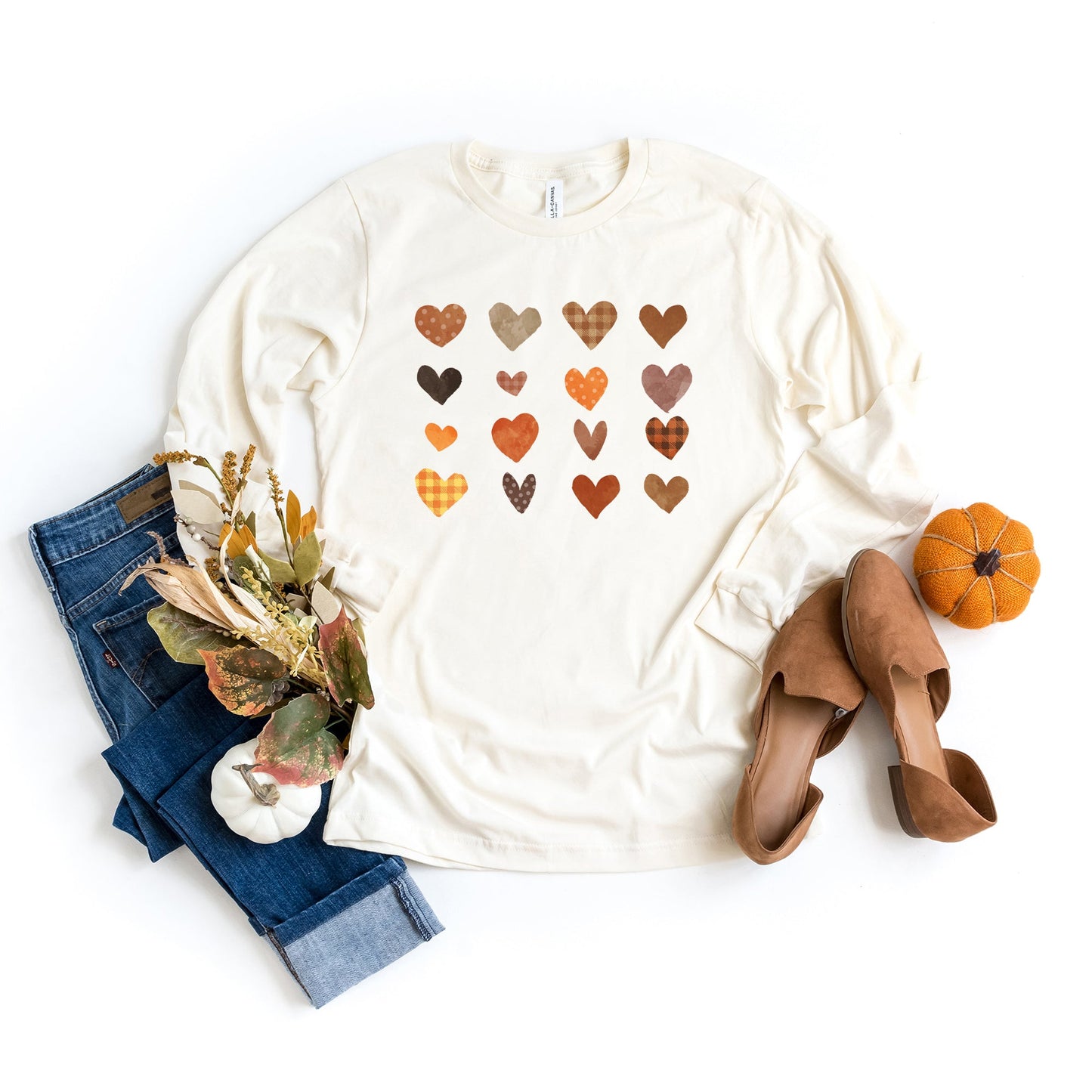 Fall Plaid Hearts | Long Sleeve Crew Neck