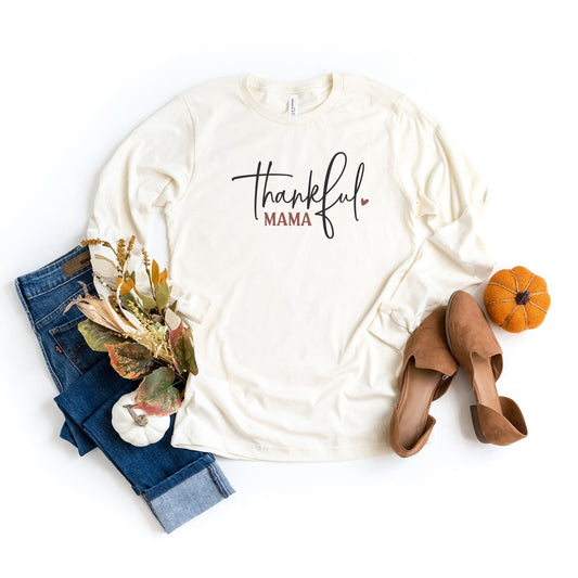 Thankful Mama Heart | Long Sleeve Crew Neck