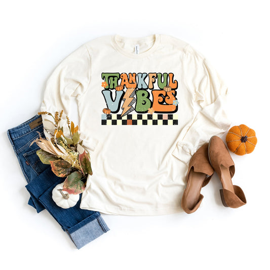 Thankful Vibes Checkered | Long Sleeve Crew Neck