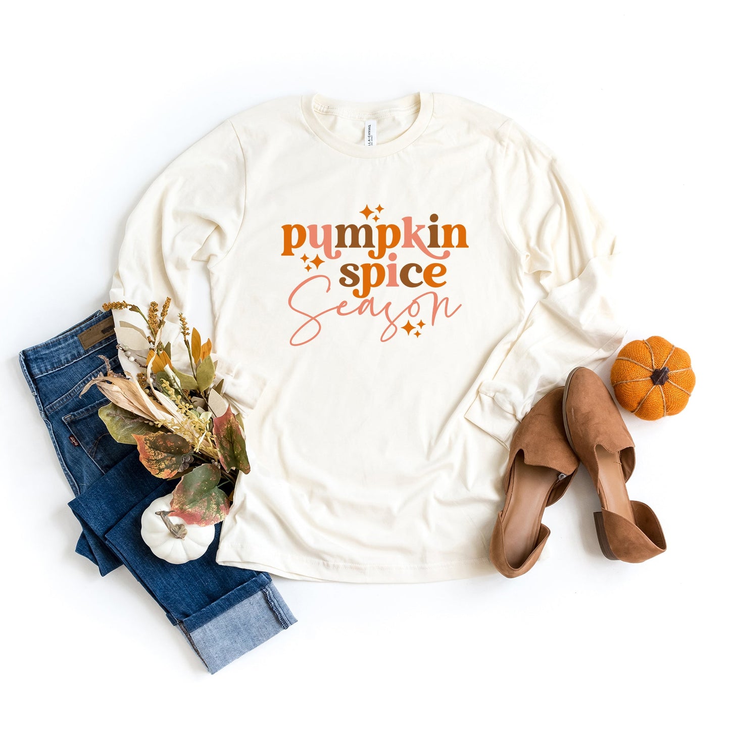 Pumpkin Spice Season Stars | Long Sleeve Crew Neck