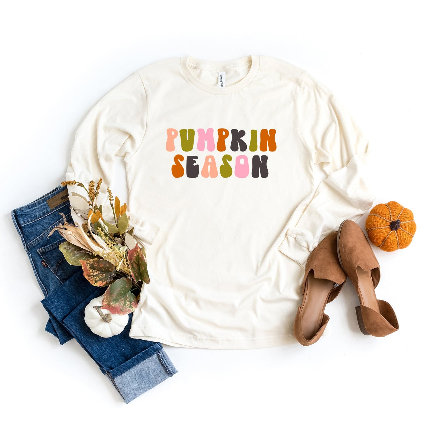 Pumpkin Season Colorful Bold | Long Sleeve Crew Neck