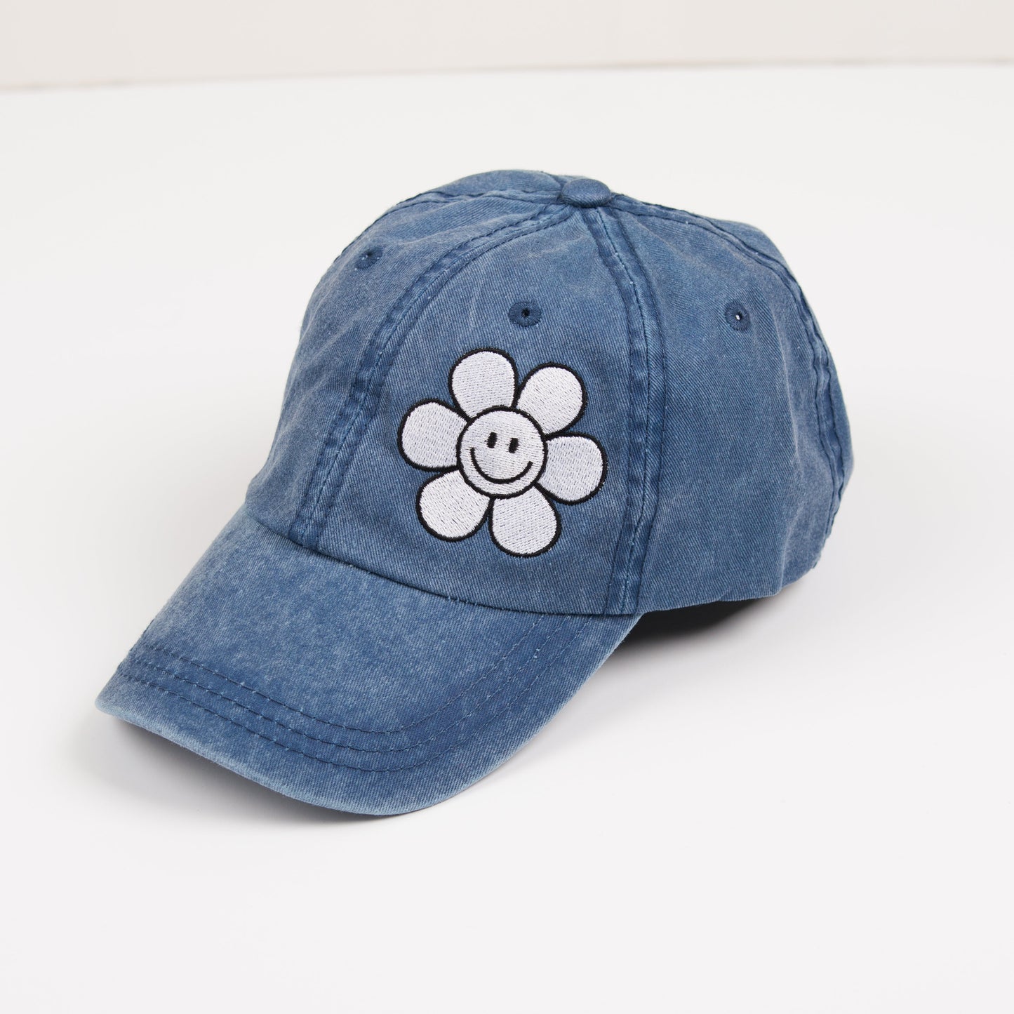 Embroidered Daisy Smiley Face | Canvas Hat