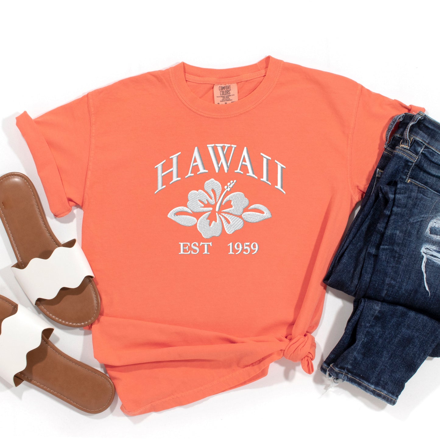 Embroidered Hawaii Flower | Garment Dyed Short Sleeve Tee