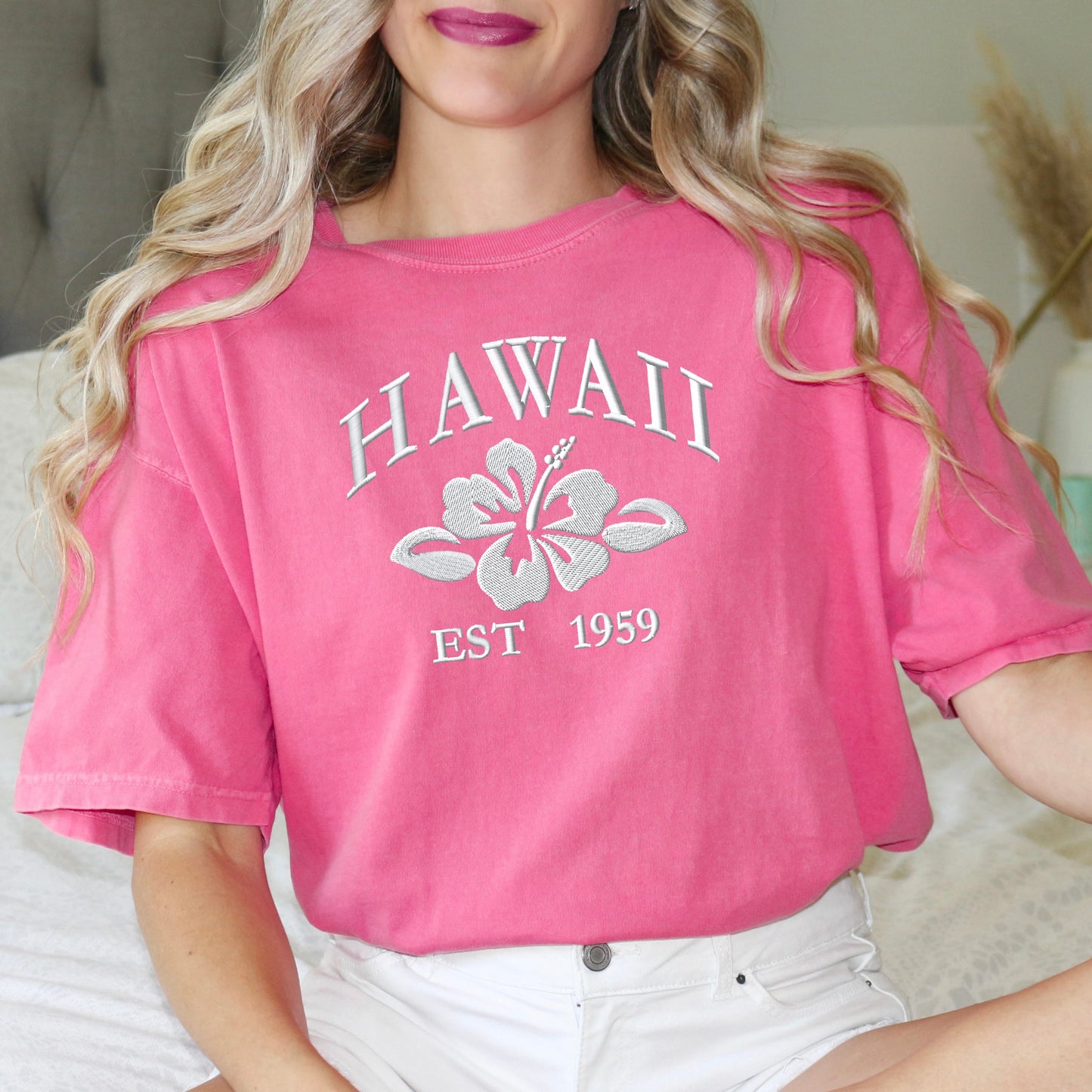 Embroidered Hawaii Flower | Garment Dyed Short Sleeve Tee