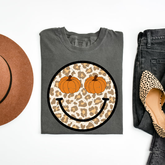 Pumpkin Leopard Smiley | Garment Dyed Tee