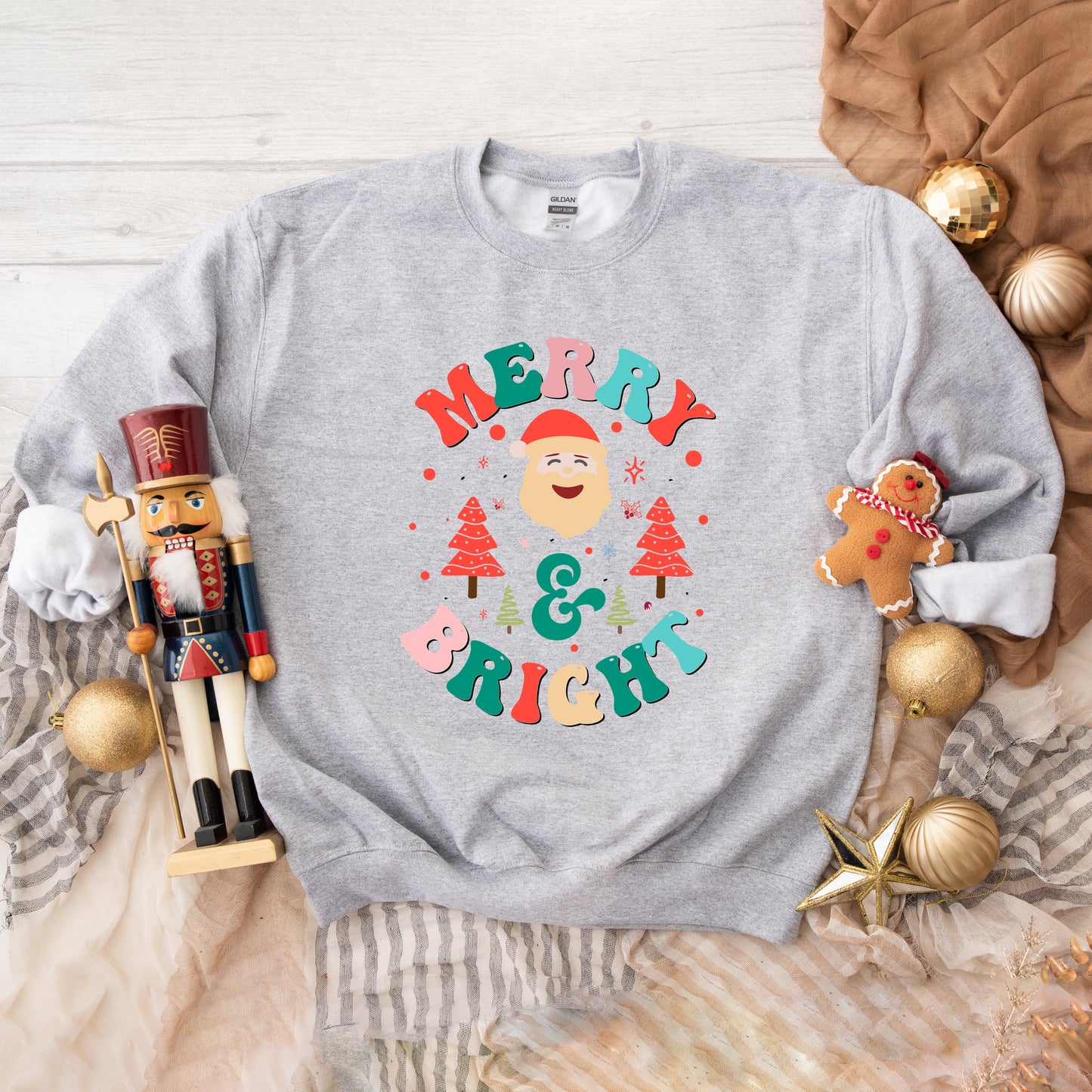 Retro Merry And Bright Santa | Sweatshirt | Christmas