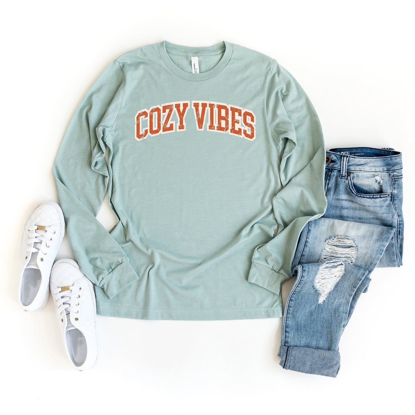 Varsity Cozy Vibes | Long Sleeve Crew Neck