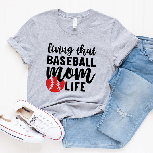 Living That Baseball Mom Life With Ball | Short Sleeve Crew Neck