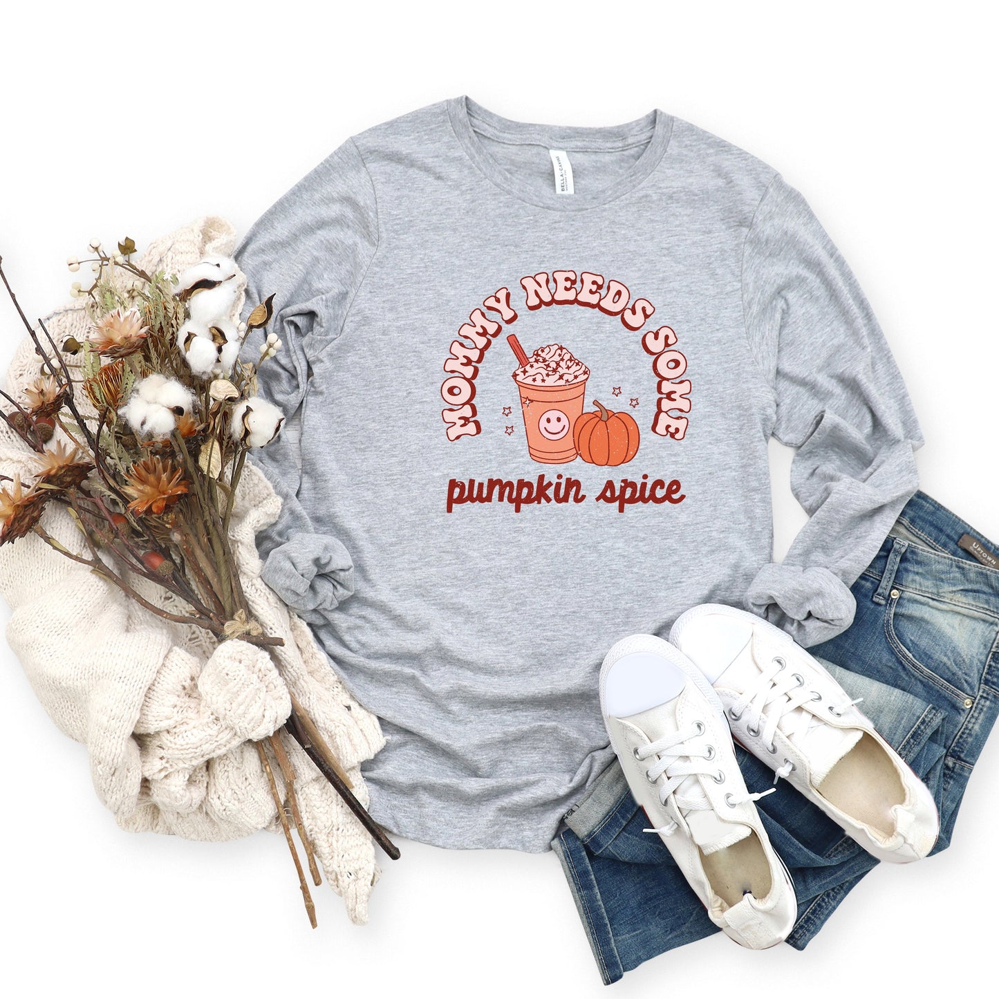 Retro Mommy Needs Some Pumpkin Spice | Long Sleeve Crew Neck