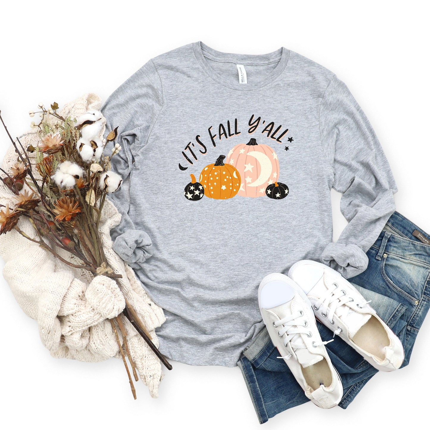 Boho It's Fall Y'all Pumpkins | Long Sleeve Crew Neck