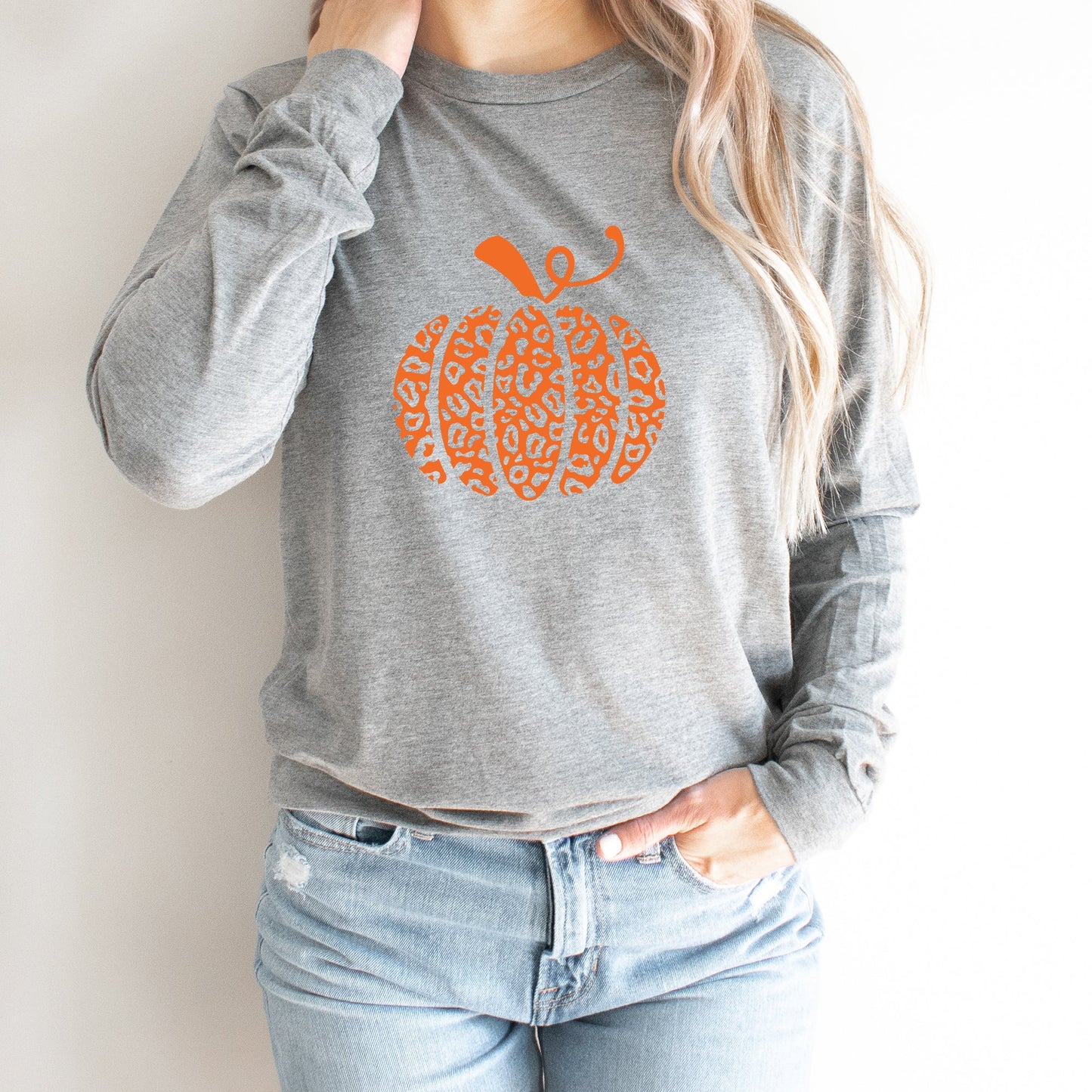 Orange Leopard Pumpkin | Long Sleeve Crew Neck