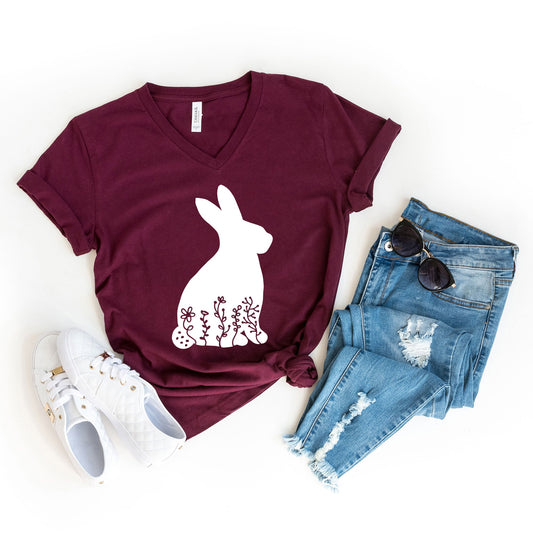 Bunny With Flowers | Short Sleeve V-Neck