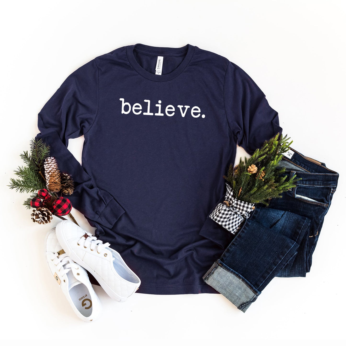 Believe - Typewriter | Long Sleeve Crew Neck