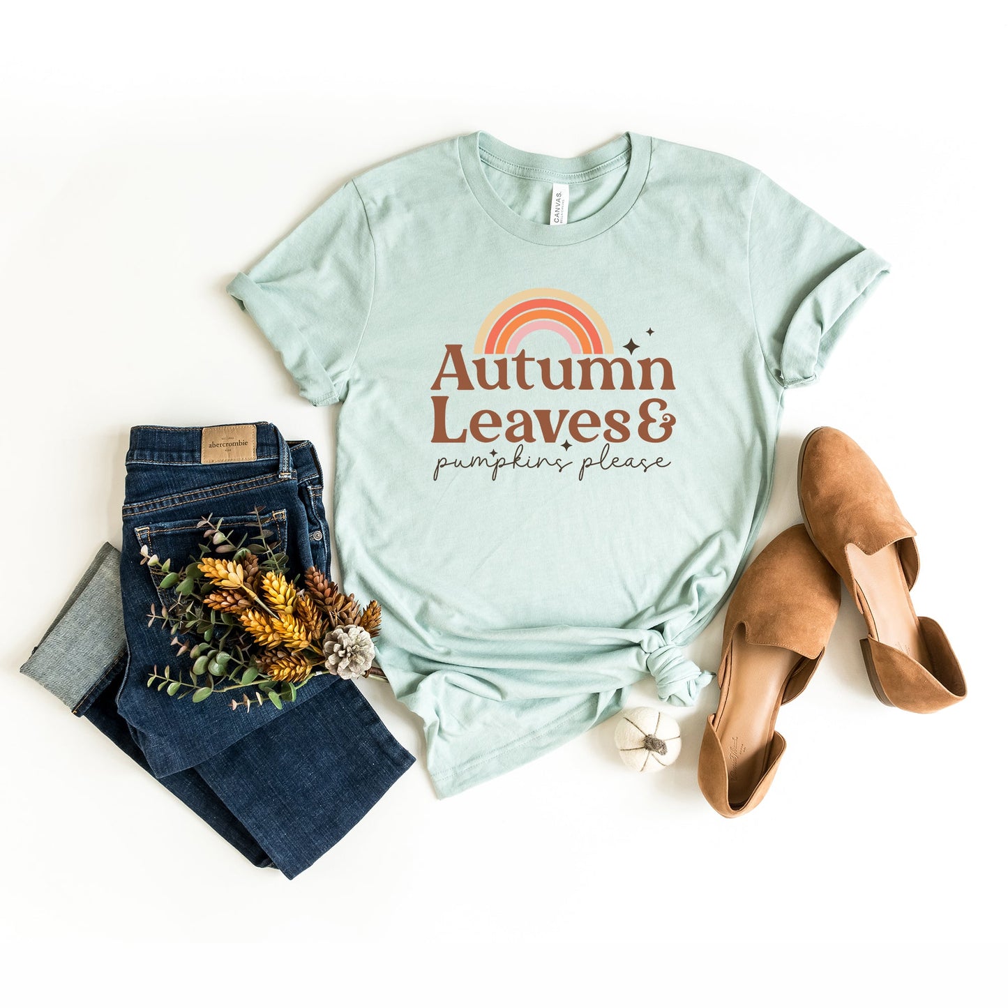 Autumn Leaves Rainbow | Short Sleeve Crew Neck