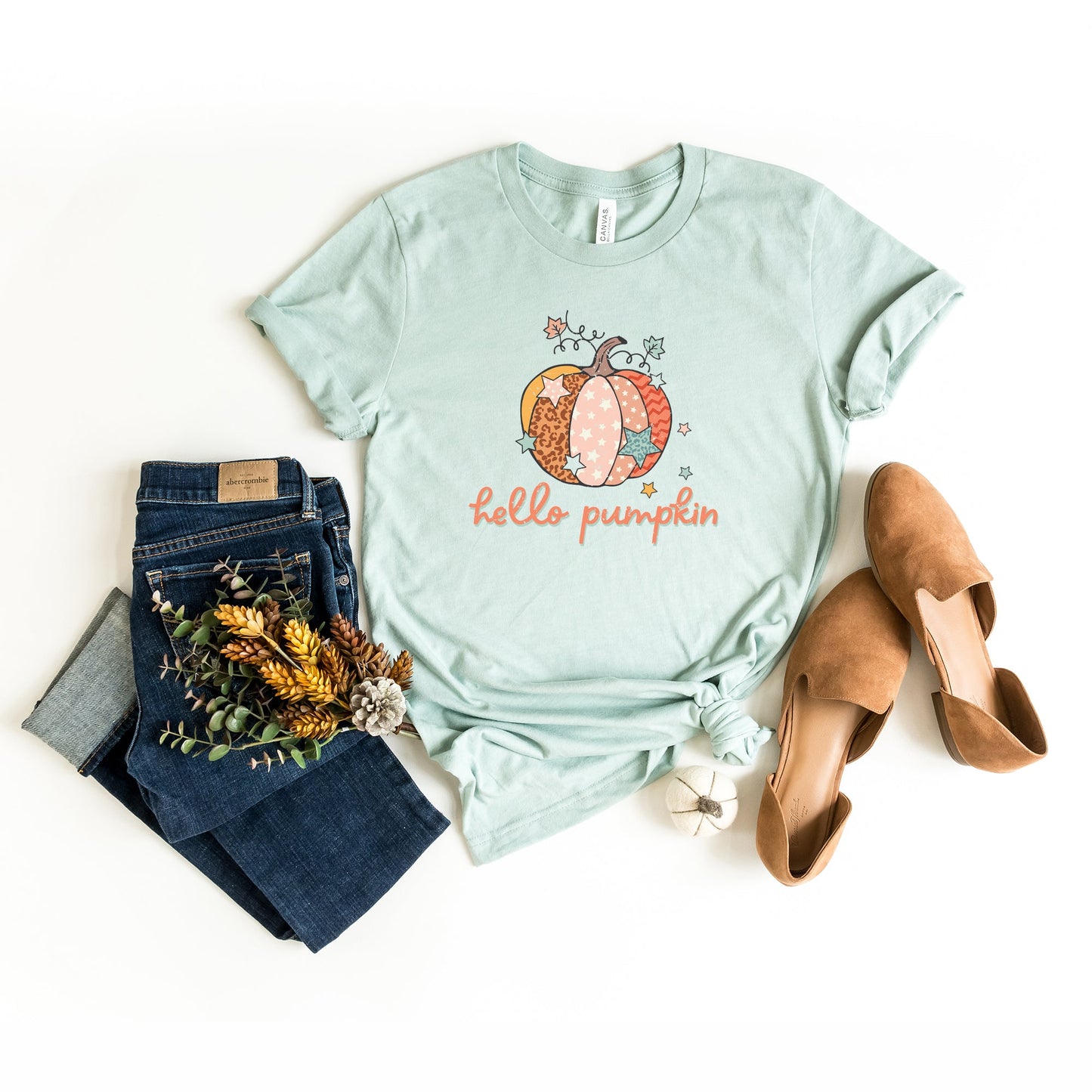 Hello Pumpkin Colorful Stars | Short Sleeve Crew Neck