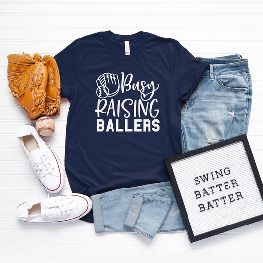 Busy Raising Ballers Baseball | Short Sleeve Crew Neck