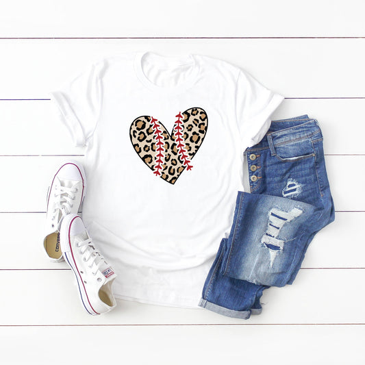 Leopard Baseball Heart | Short Sleeve Graphic Tee