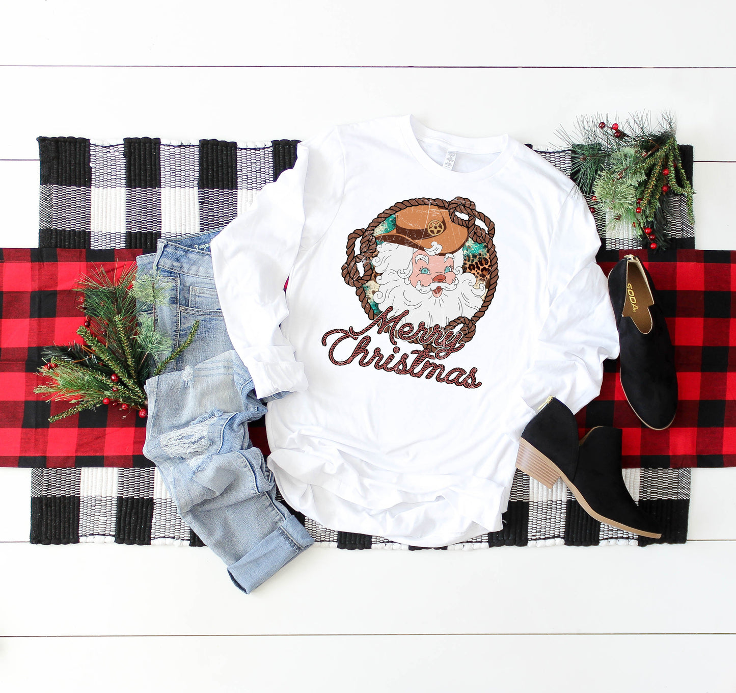 Western Santa | Long Sleeve Crew Neck